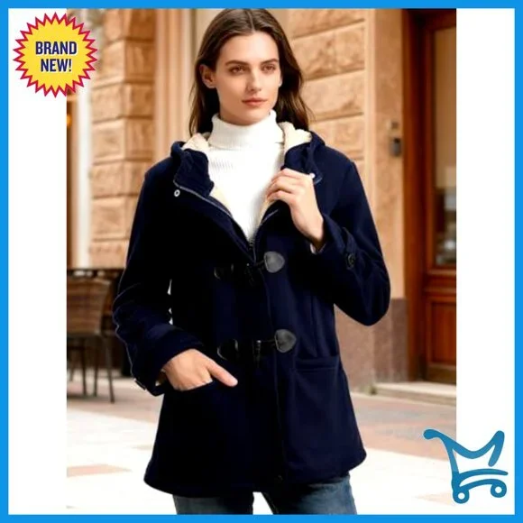 Sherpa Lined Fleece Hoodie Jacket Warm Winter Toggle Duffle Coat Women